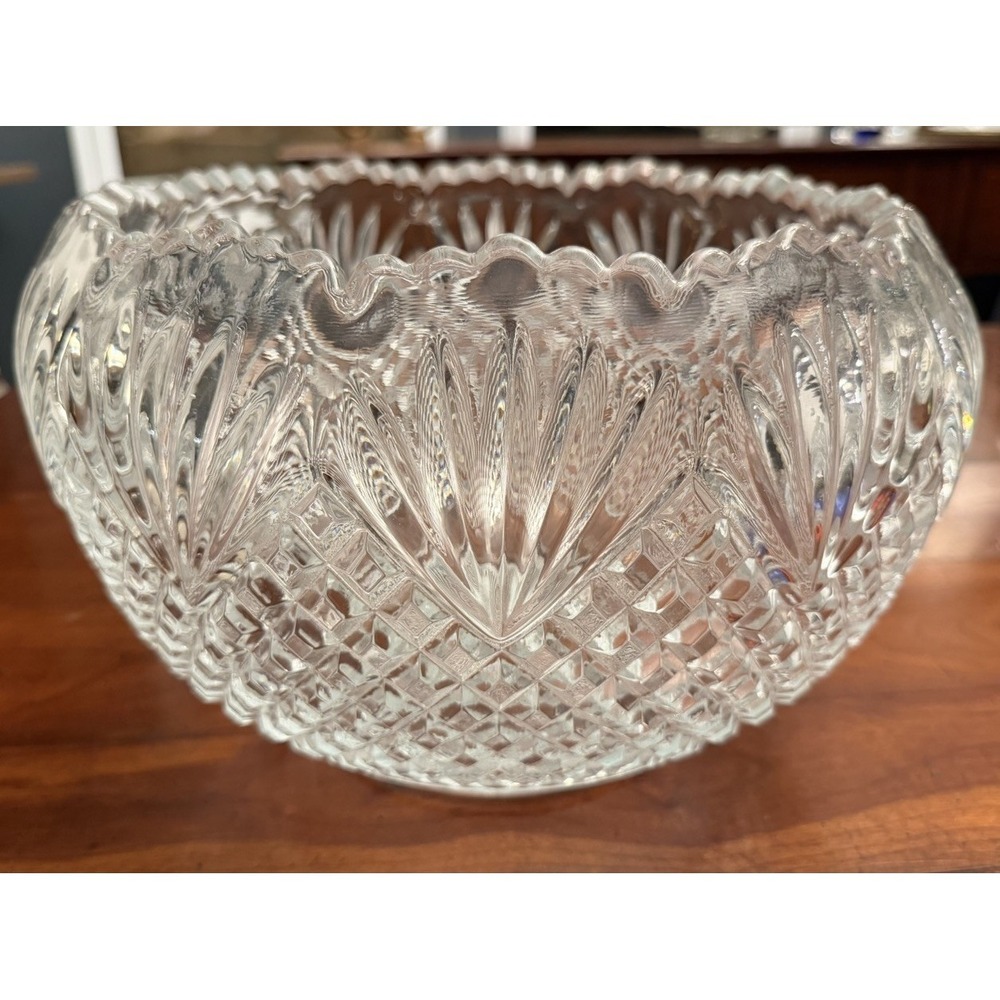 Vintage LE Smith Glass Pineapple Pattern Punch Bowl Clear Heavy MCM Pressed Cut